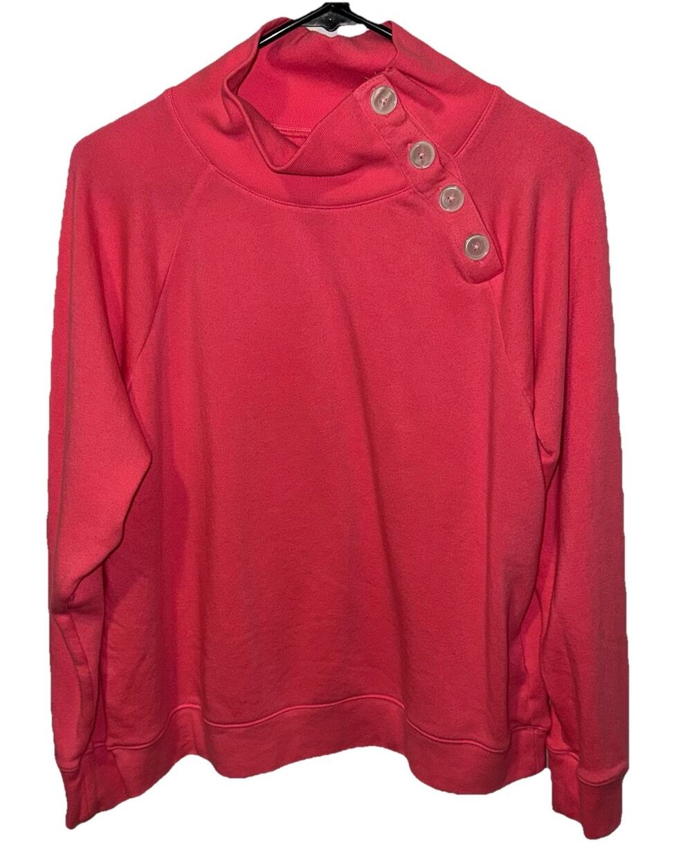 J.Crew Tangerine-Pink Soft Sweatshirt Sz. L Casual HighNeck Button Pullover